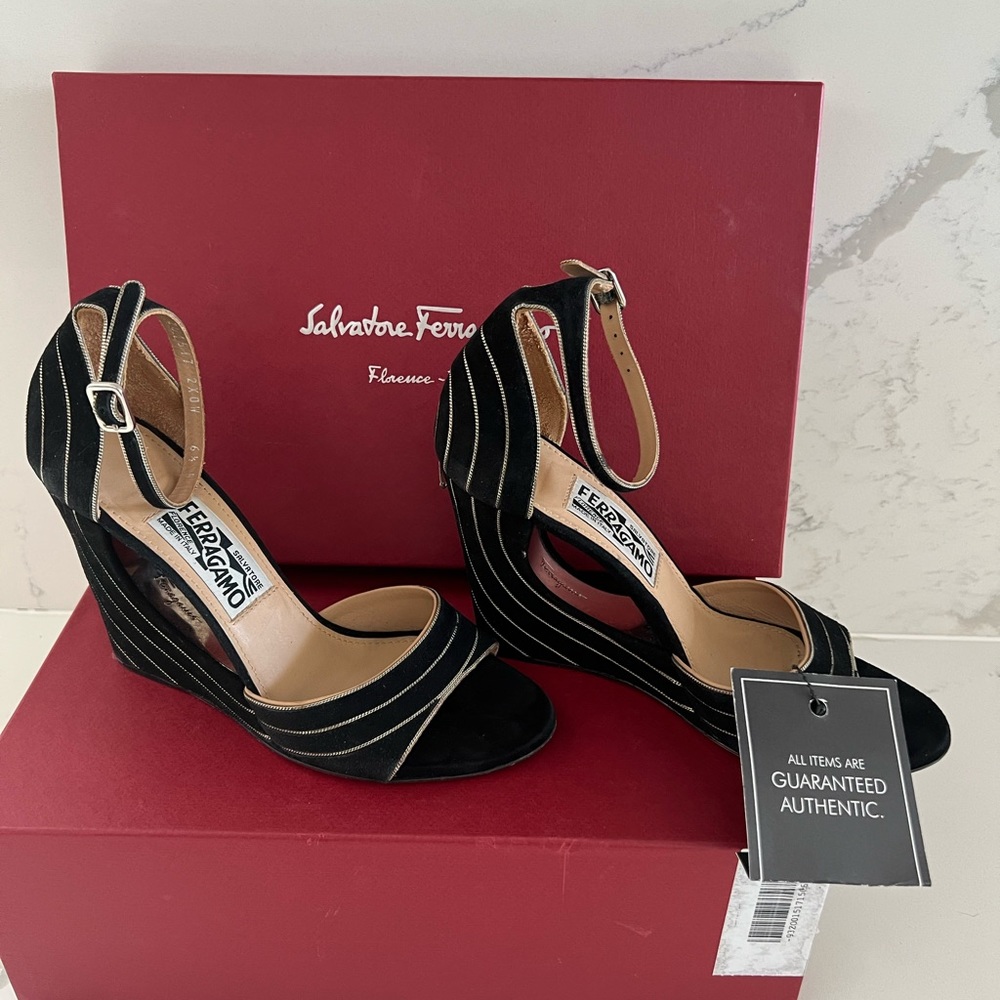 Authentic ***Salvatore Ferragamo Black wedge heels